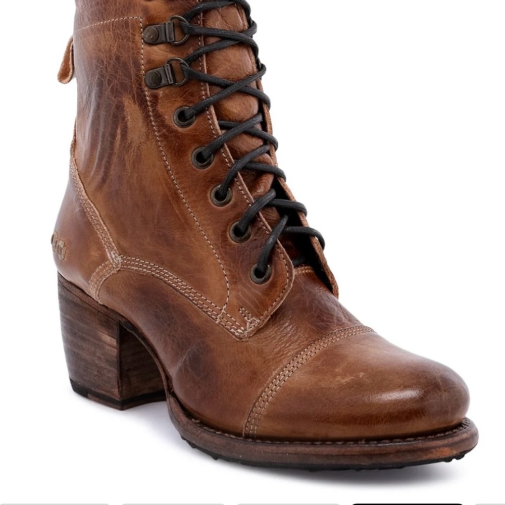 Bed Stu Tan Leather Lace-Up Ankle Booties